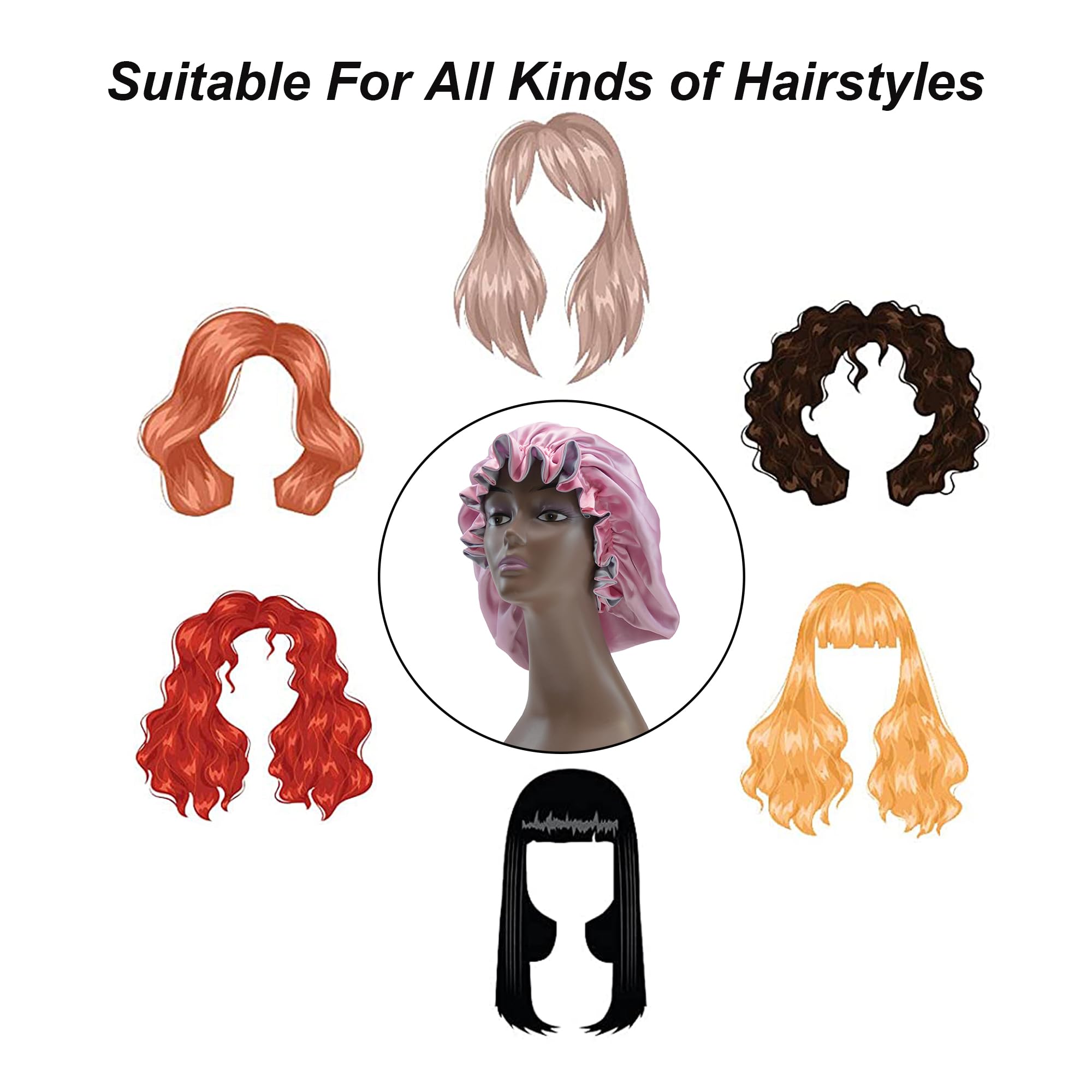 Beutyme size comparison hand holding bonnet showing full-size fit for long hair