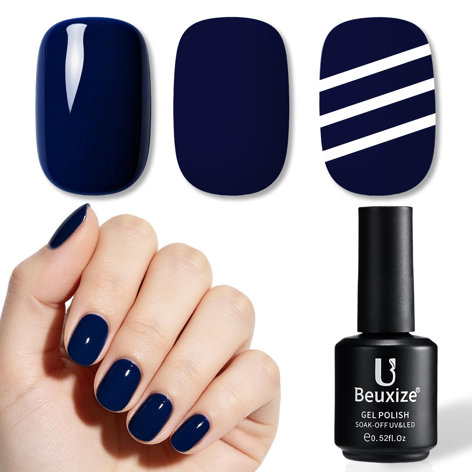 Beuxize front packaging showing midnight navy color and bottle benefit
