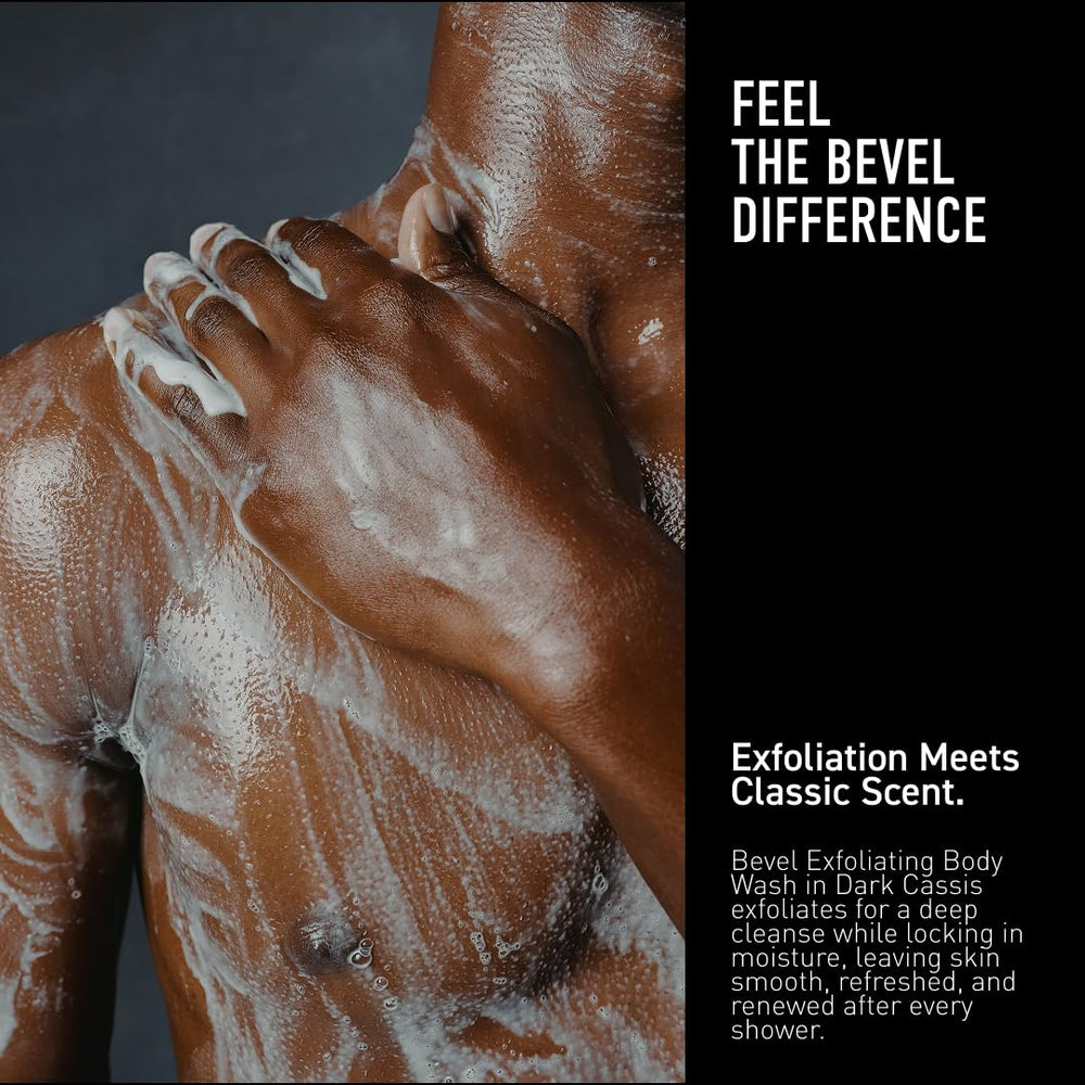 Bevel pump closeup showing creamy texture and exfoliants, helps gentle renewal