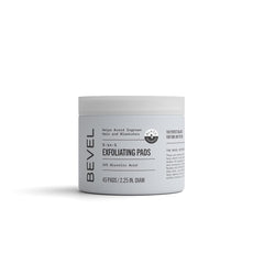Bevel front packaging showing 45 exfoliating glycolic acid pads and benefits