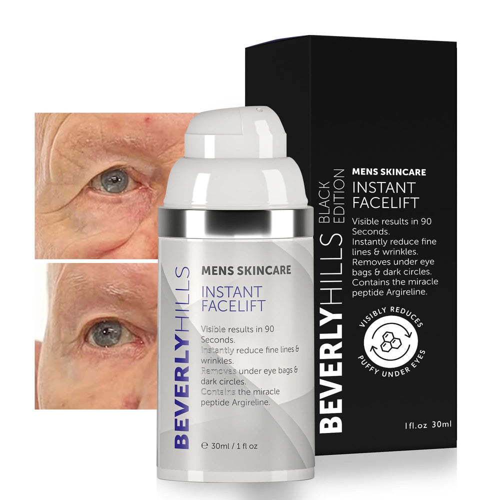 Beverly Hills bottle front packaging showing clean professional design and instant lift benefit