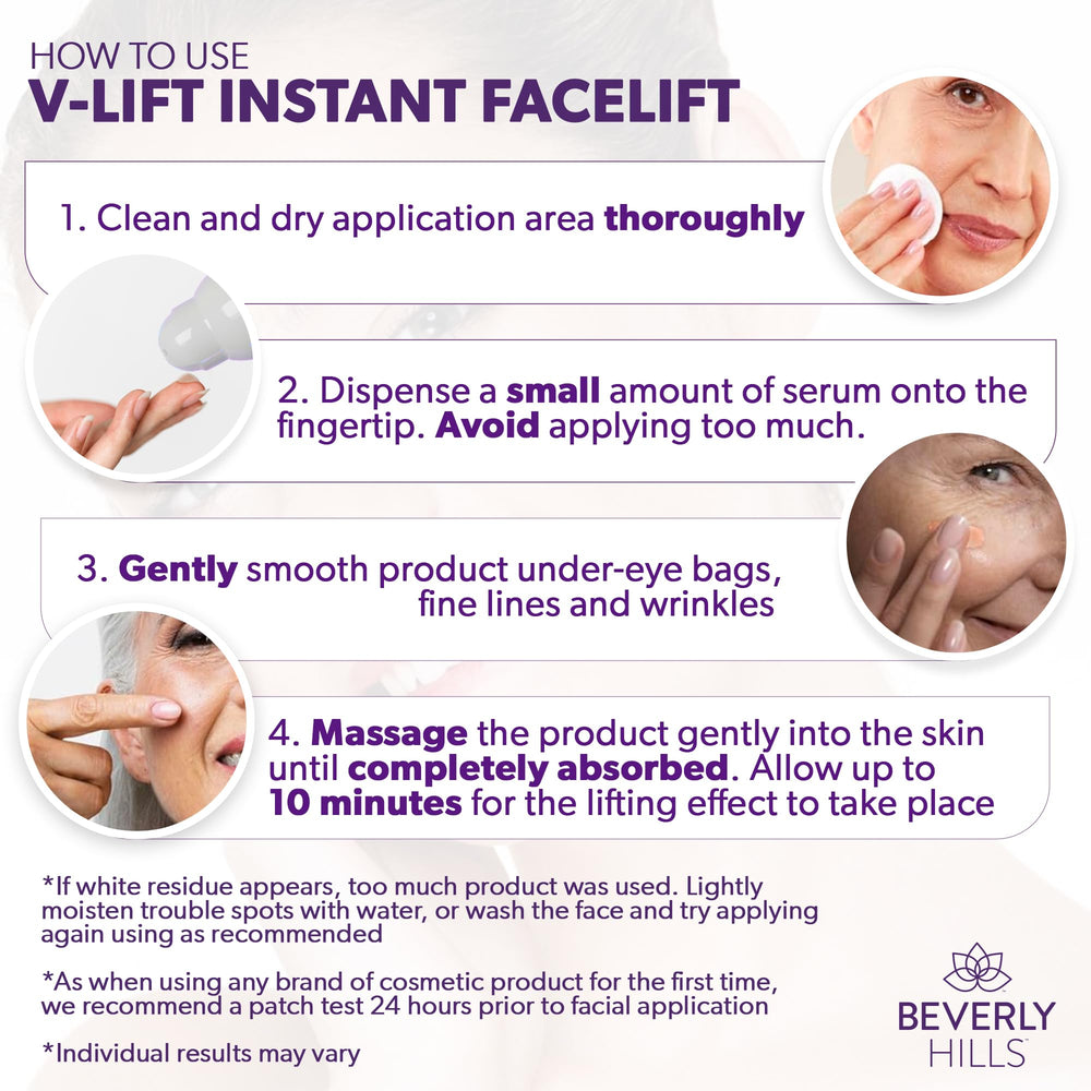 Beverly Hills V-Lift 30ml bottle next to common items showing scale and value benefit