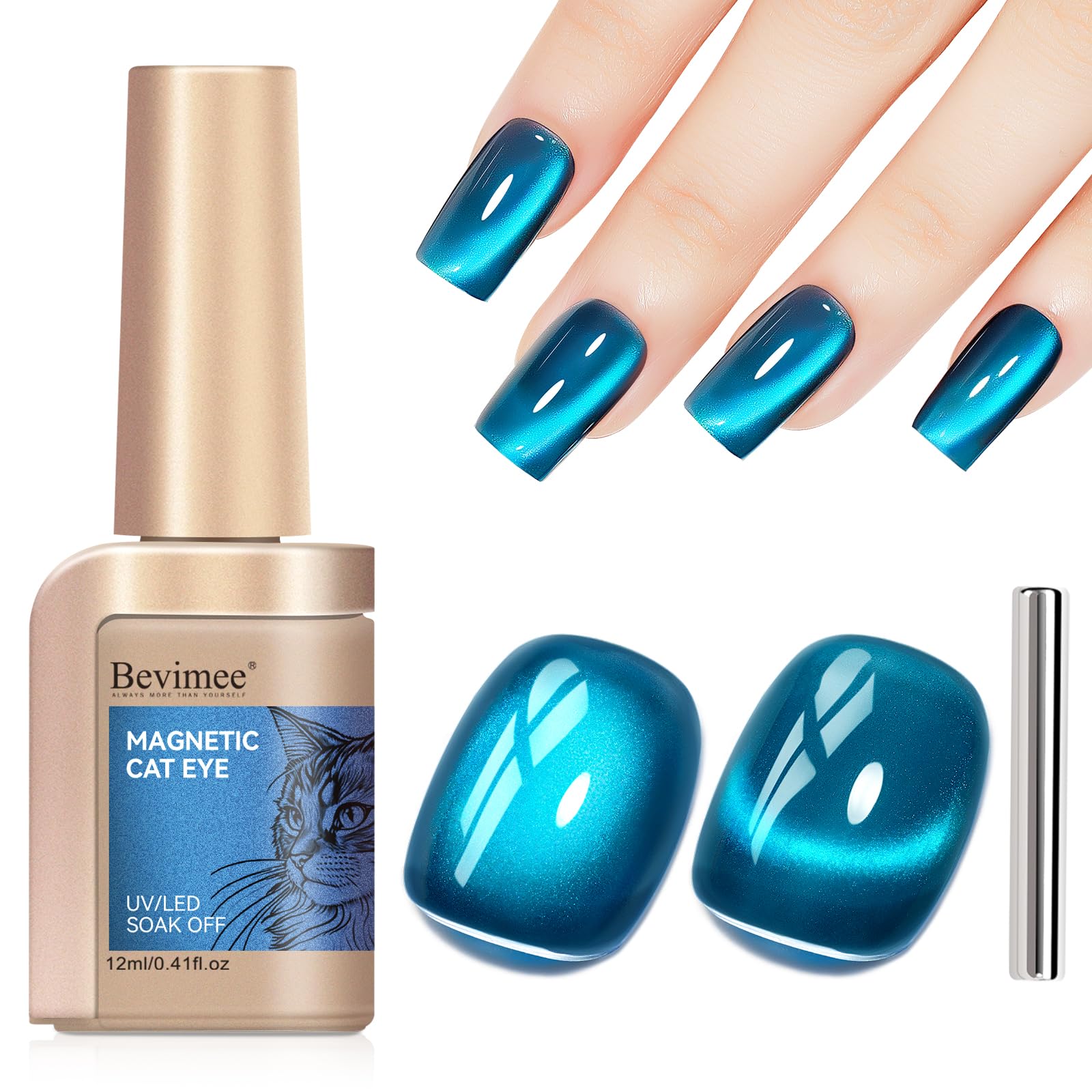 bevimee bottle front showing teal sea blue shade and glossy finish benefit