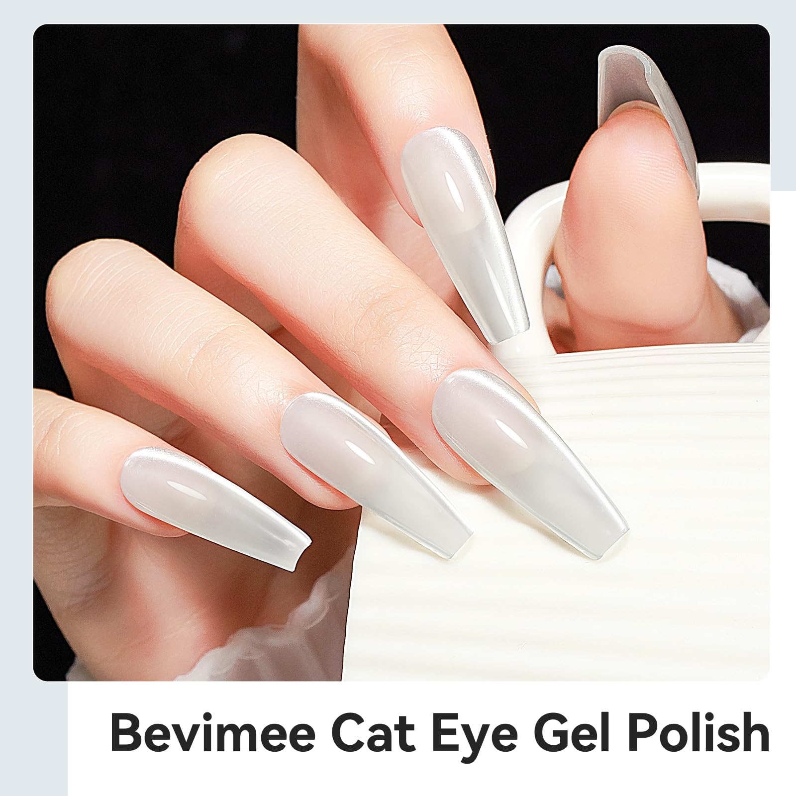 bevimee cat eye effect on fingernail in hand displaying holographic stripe for visual impact