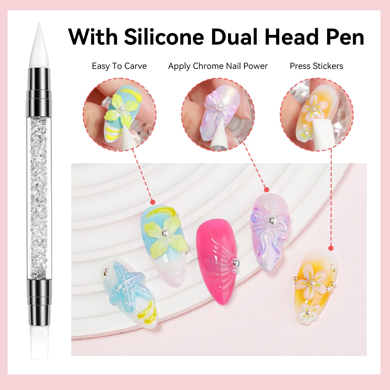 Bevimee finished 3D nail design on hand, showcasing durable texture and salon look