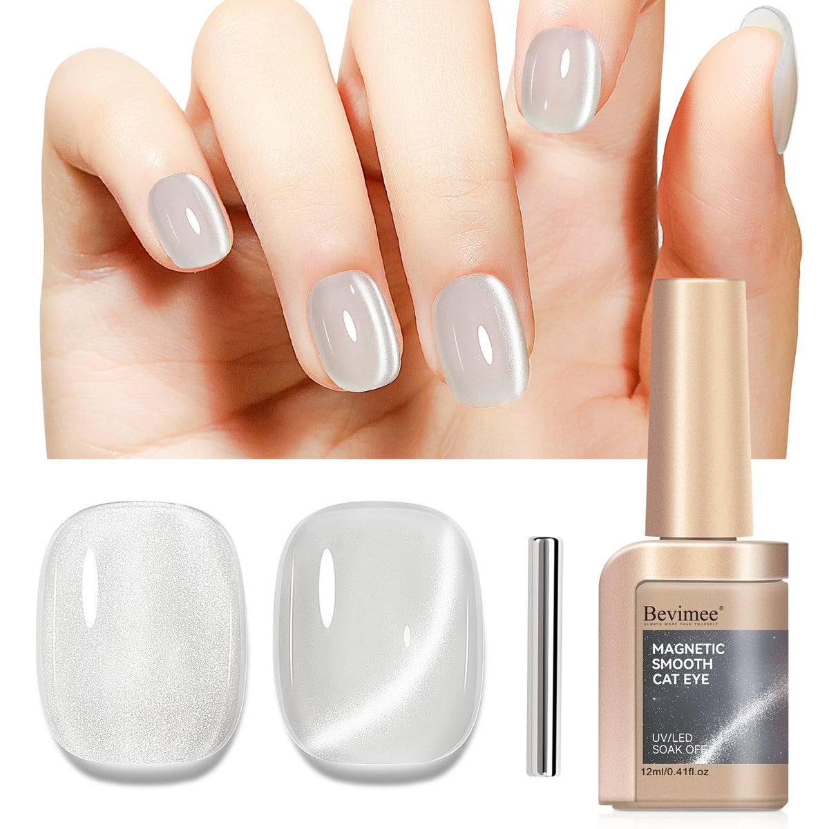 bevimee front bottle showing label and glossy polish finish for easy identification and shine
