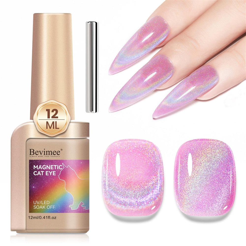 Bevimee front packaging showing holographic pink polish and benefits