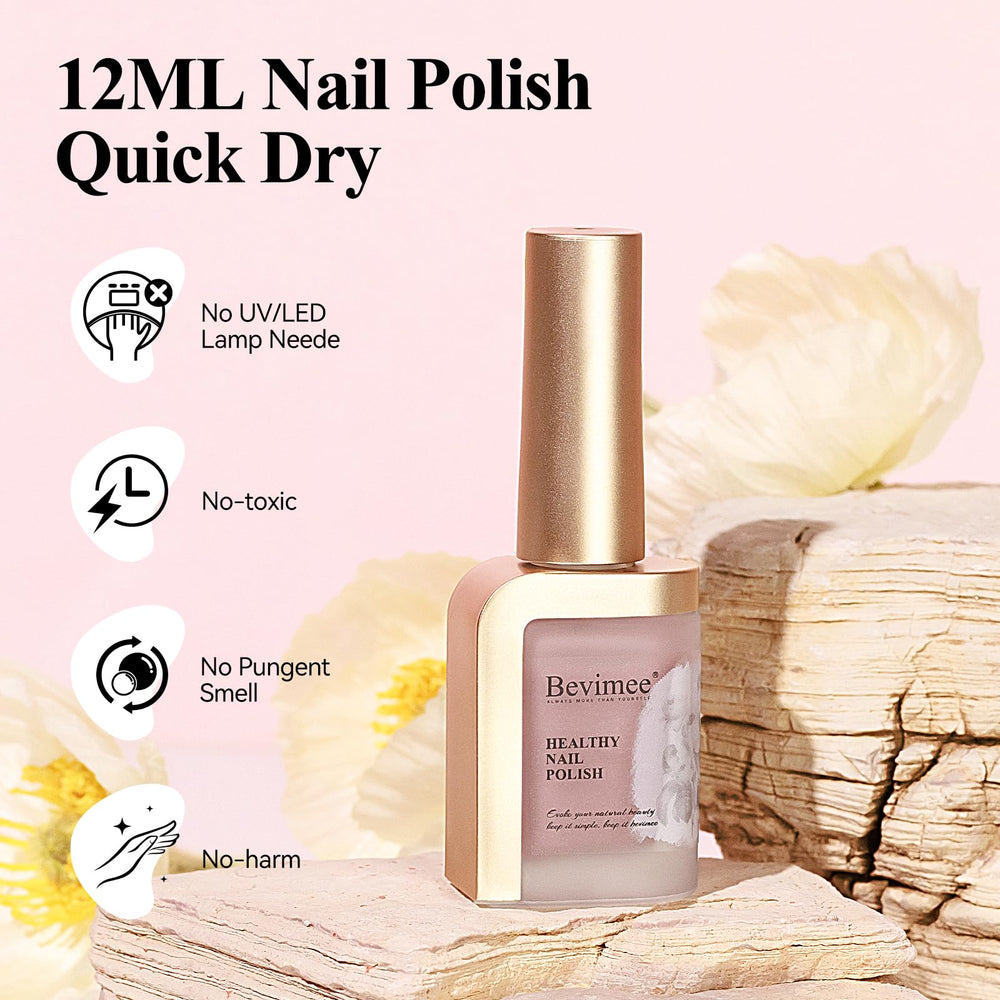 Bevimee applied on hand model illustrating quick dry, natural-looking manicure