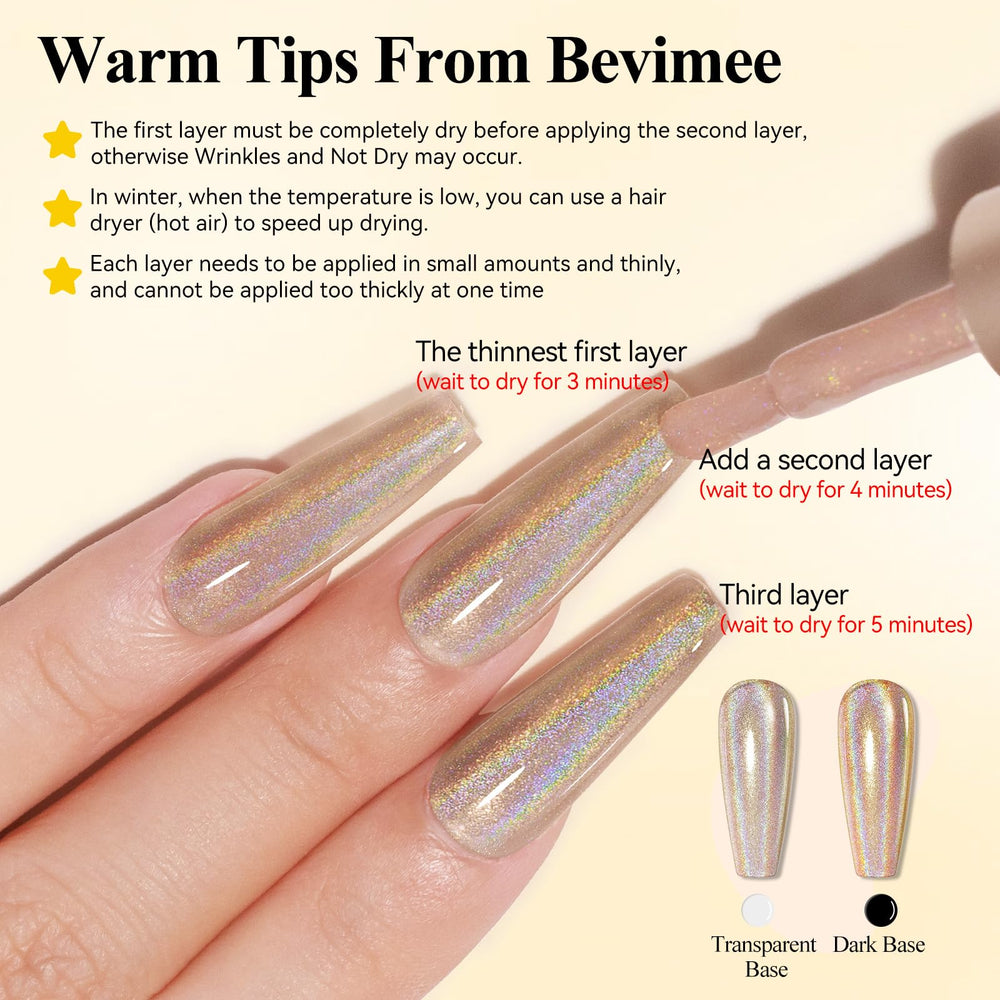 Bevimee brush stroke displaying even application and quick-dry finish