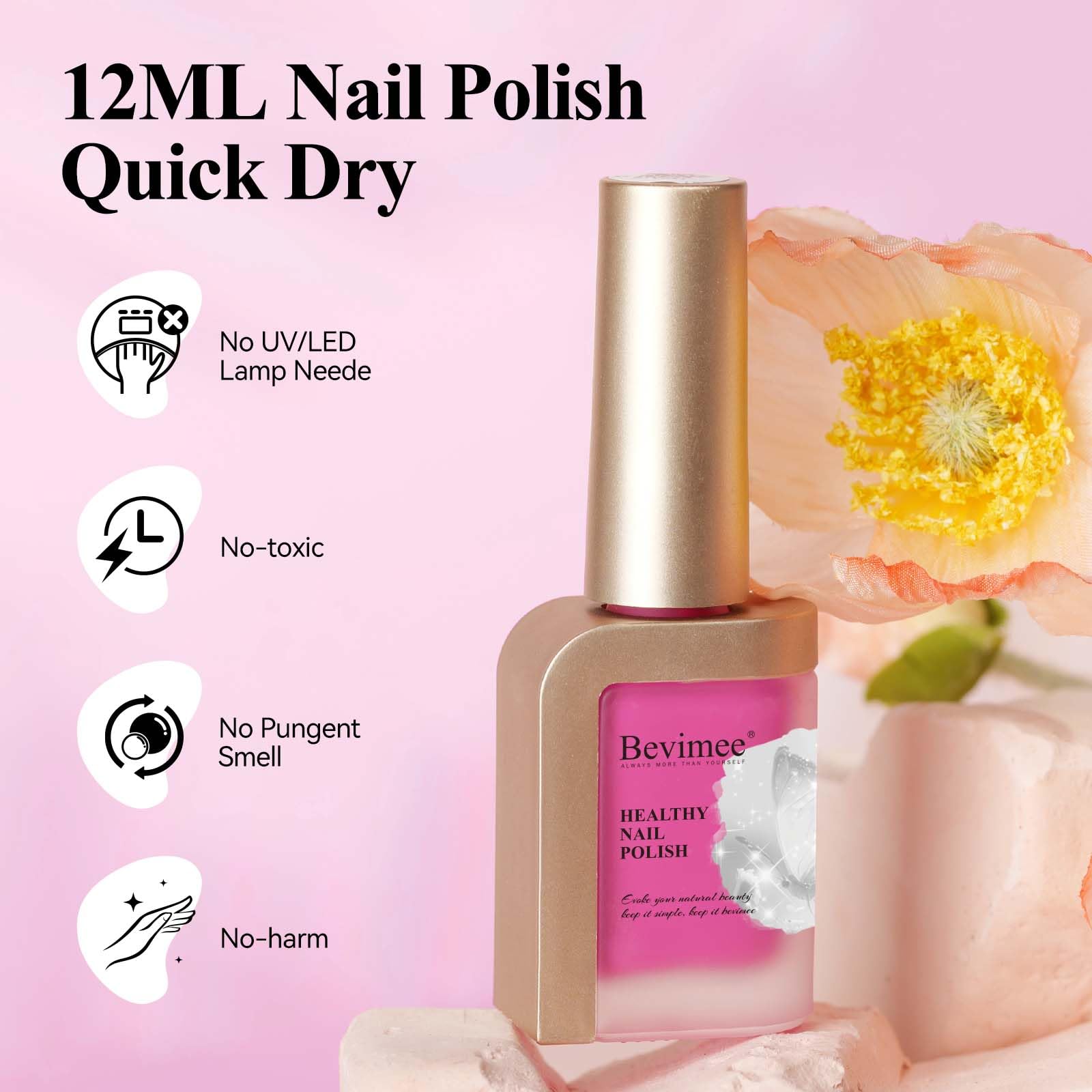 Hand with Bevimee manicure illustrating salon shine and neat finish