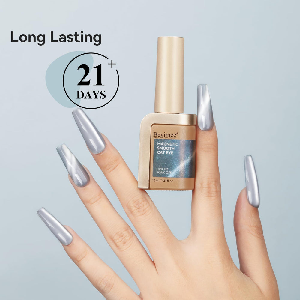 Bevimee mannequin hand showcasing finished manicure for at-home salon look