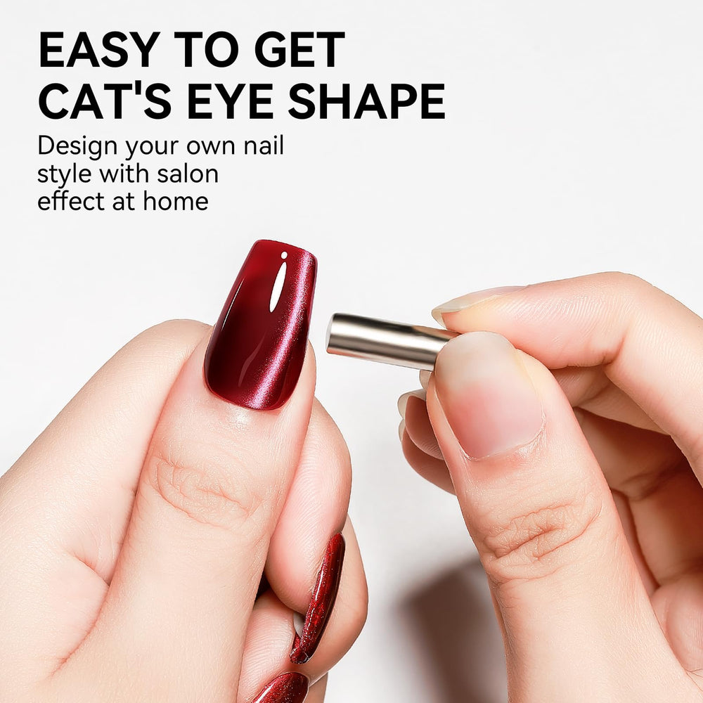 Bevimee applied on a single nail in studio lighting benefit visible cat-eye stripe effect