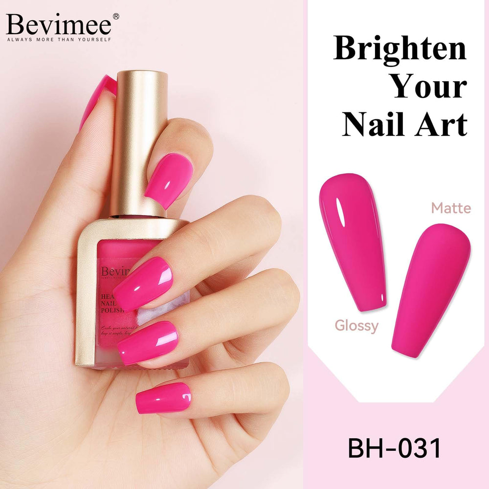 Bevimee swatch on fingernail demonstrating opaque fuchsia coverage