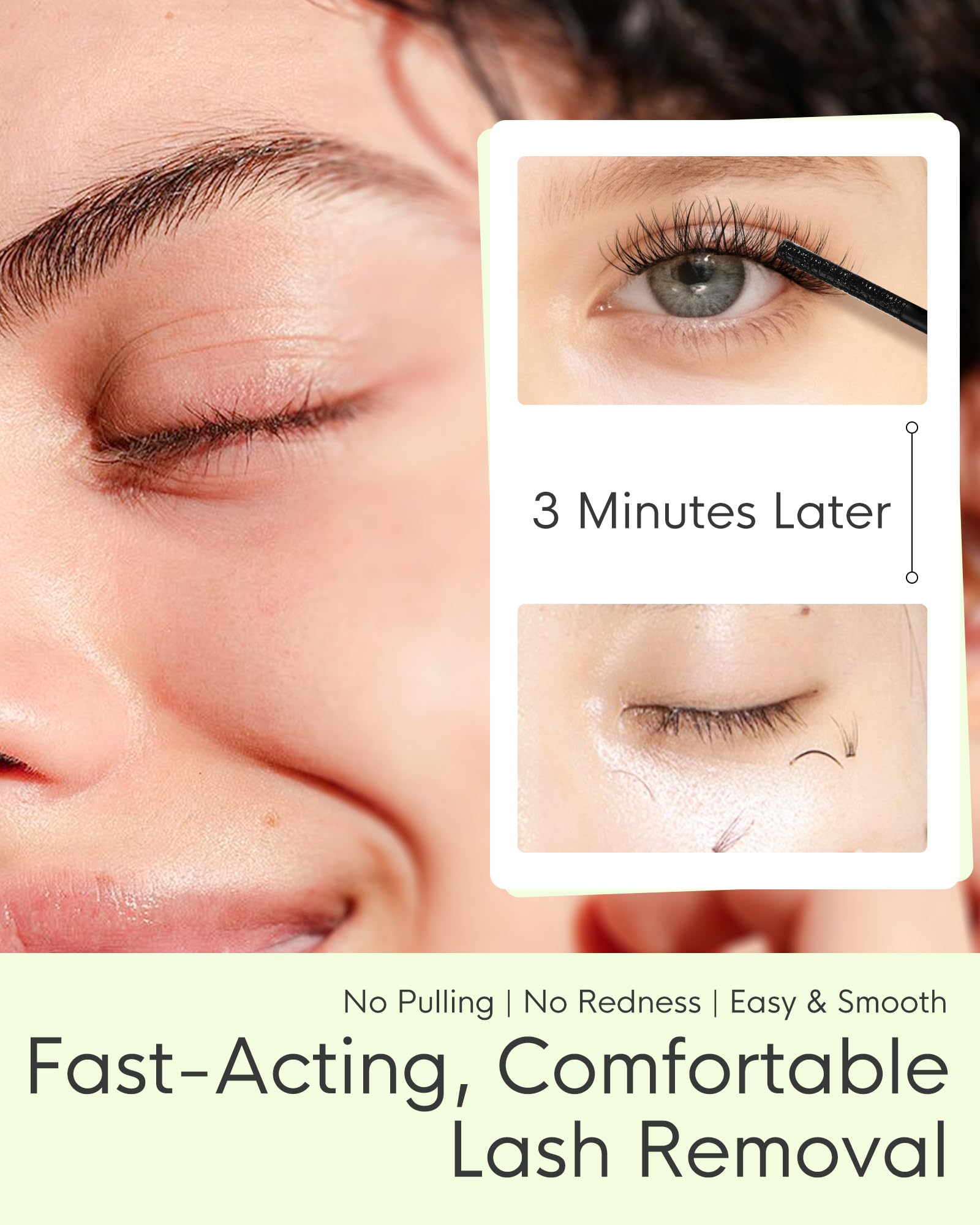 BEYELIAN applied on lashes demonstrating gentle glue softening