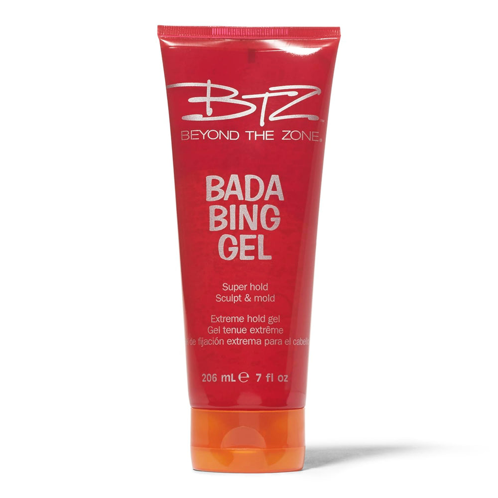Beyond the Zone Bada Bing gel front packaging shows 7oz jar and label, clear hold benefit