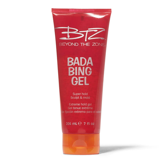 Beyond the Zone Bada Bing gel front packaging shows 7oz jar and label, clear hold benefit