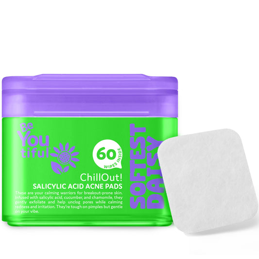BeYoutiful jar front view showing 60 acne toner pads and branding, ideal for clear skin
