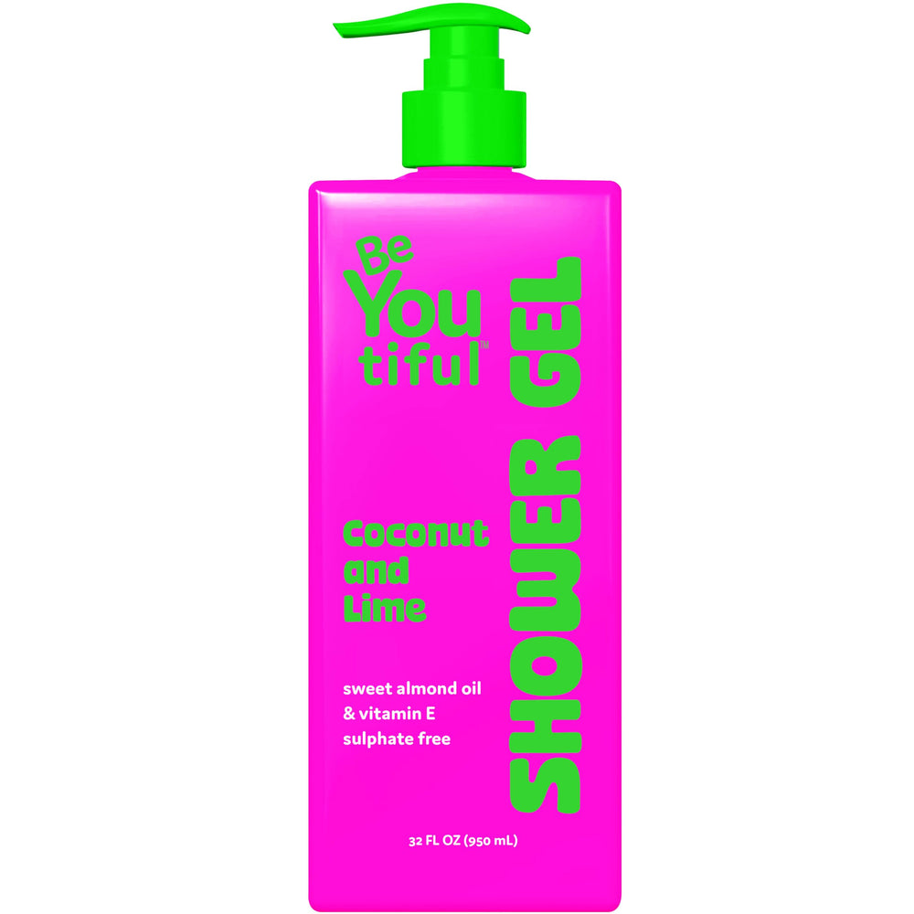 BeYoutiful front bottle shot showing coconut lime scent and benefits