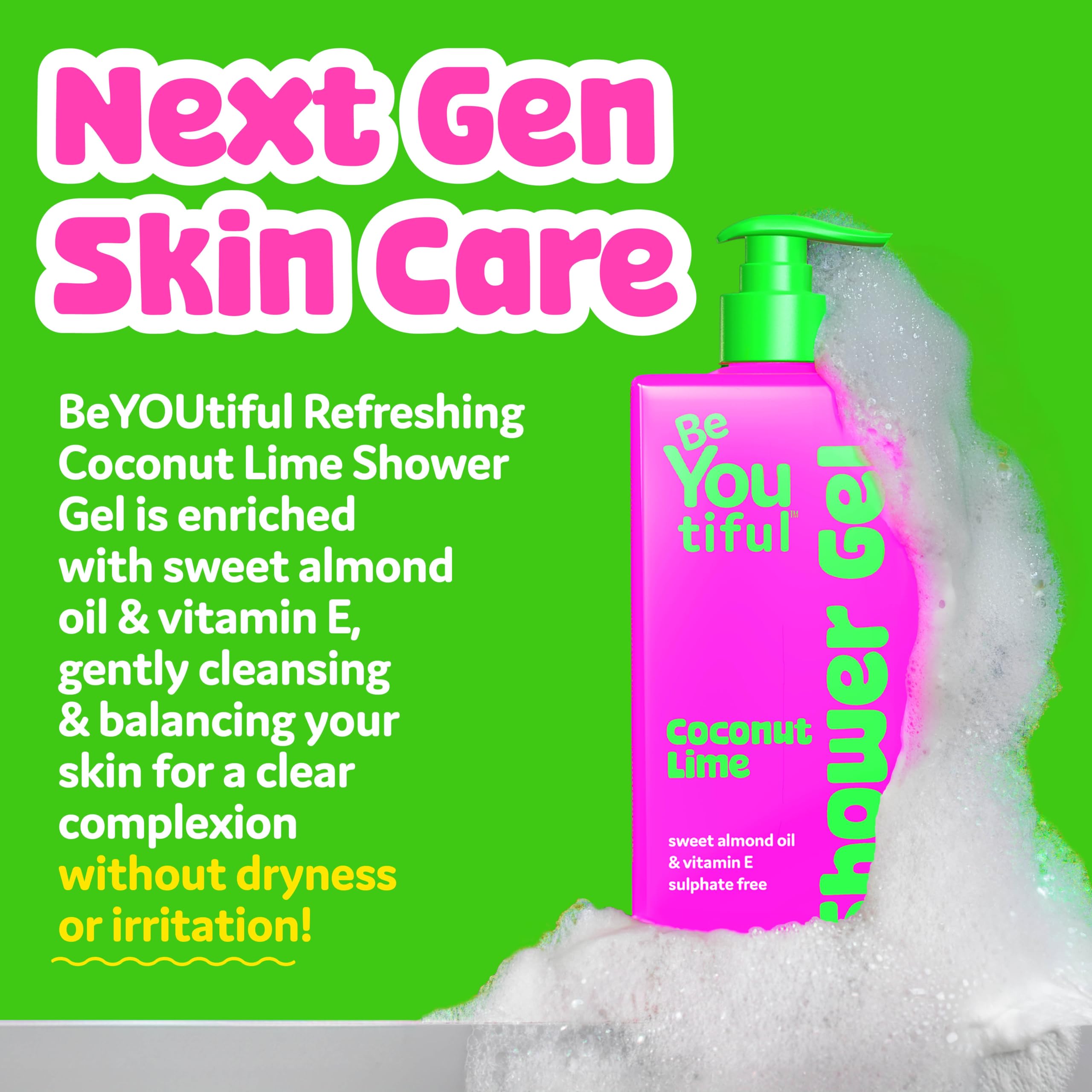 BeYoutiful bottle in shower being used for quick, hydrating cleanse
