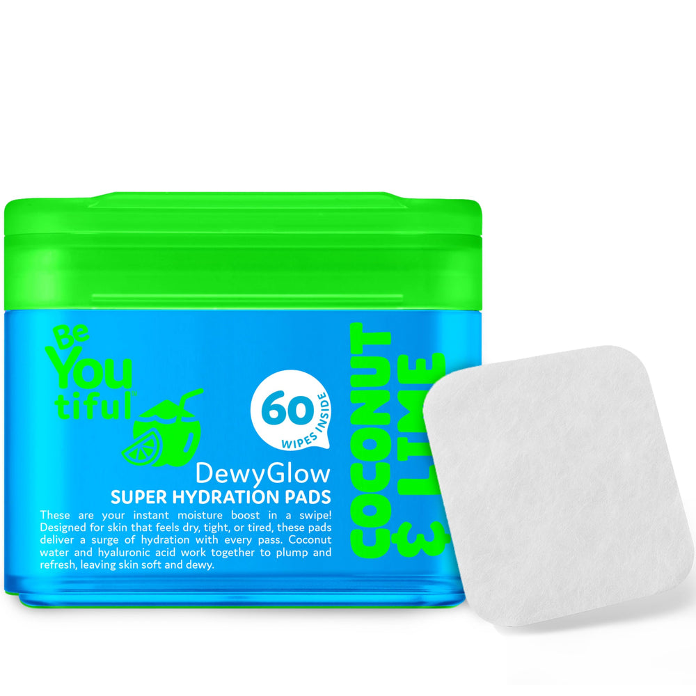 BeYoutiful jar front view showing label and 60 pads, ideal travel hydration