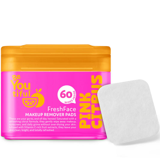 BeYoutiful jar front view showing packaging and 60 pads, portable freshness