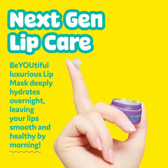 BeYoutiful lip mask beside coin showing compact 0.3 oz size for travel convenience