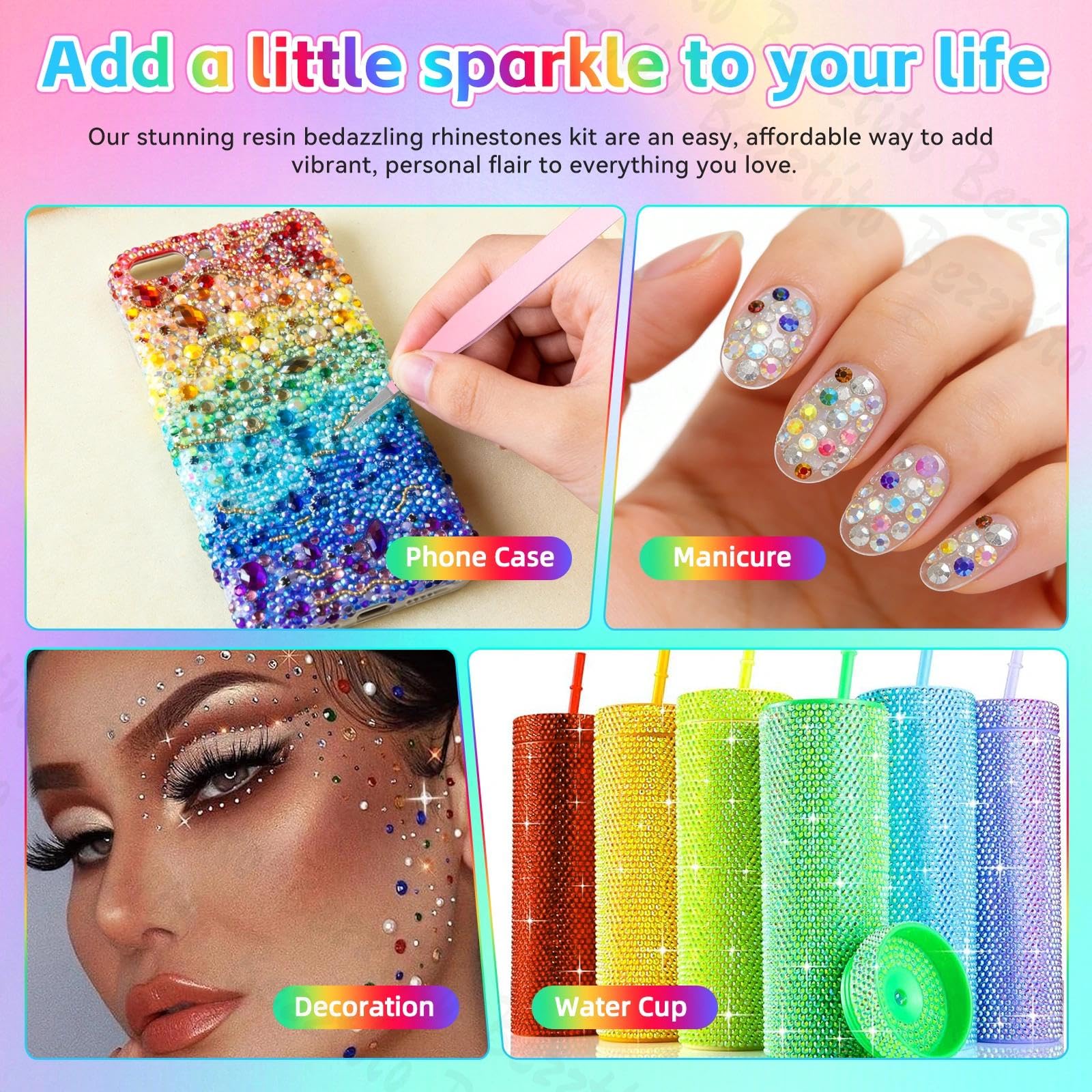 bezztito face makeup application with gems, festival-ready sparkle and secure hold