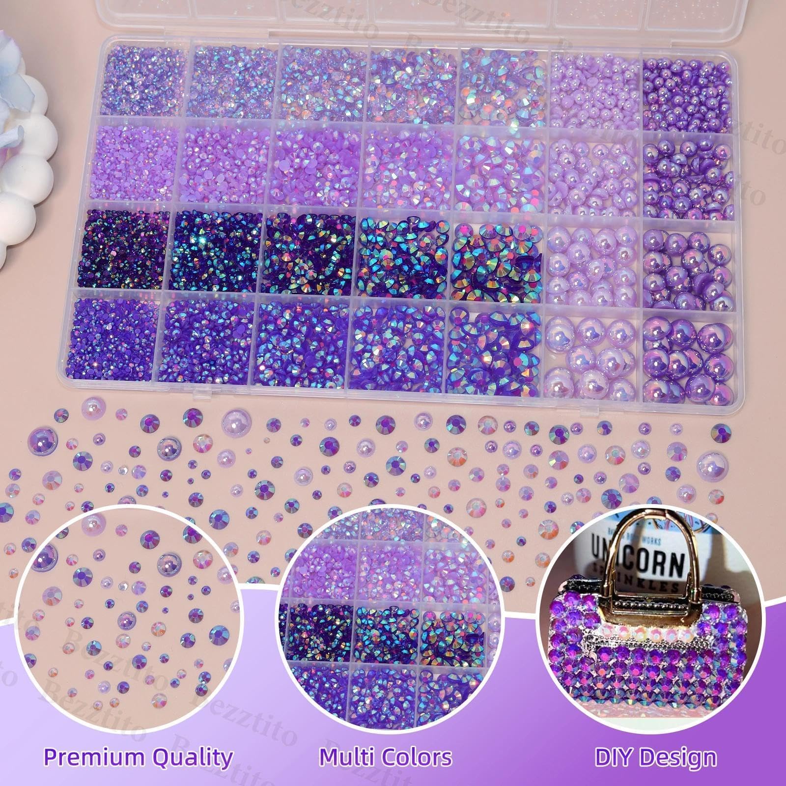 Bezztito gems applied to nails showing detailed nail art and professional finish