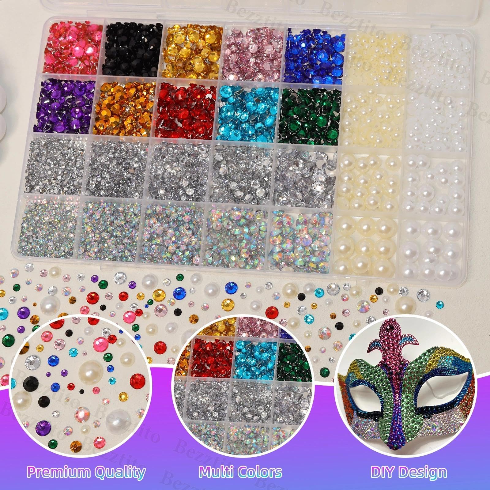 Bezztito nail art demo on fingernail showing layered gems for salon finish