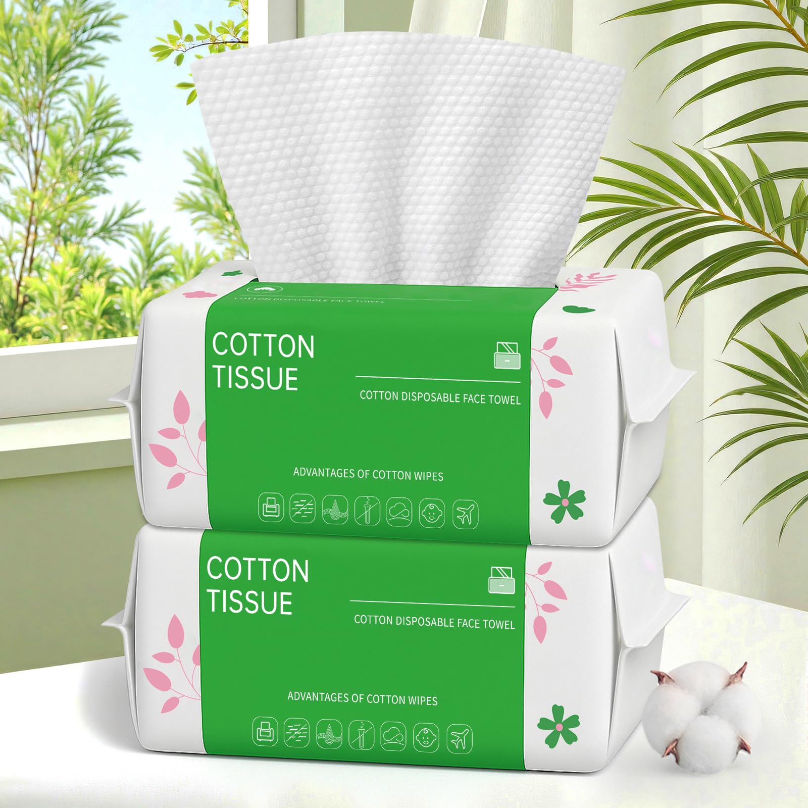 BFHKXW front pack showing 100-count biodegradable face towels, convenient dispensing