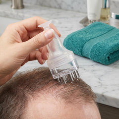 BFYQACEJRTG applicator in use applying serum directly to scalp accurately