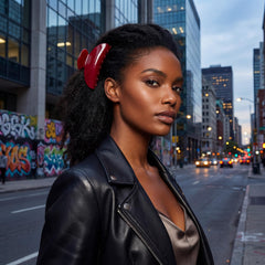 Bgffuy red claw clip in use half-up hairstyle demonstrating quick, polished styling