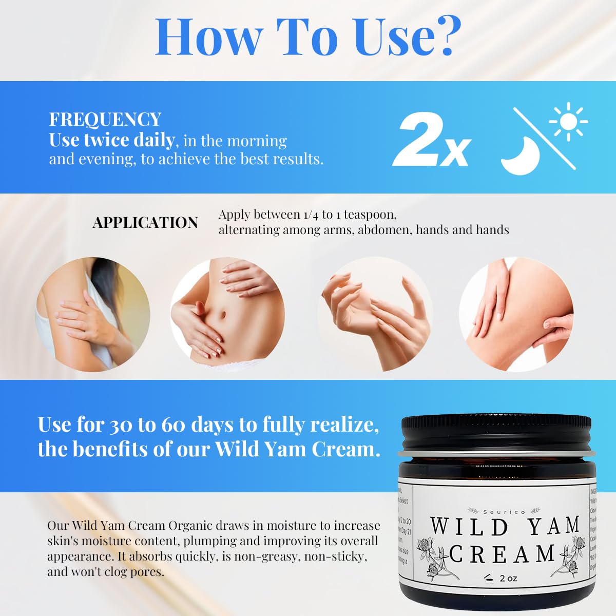 BGYVNU wild yam cream being applied to wrist demonstrating easy absorption and comfort