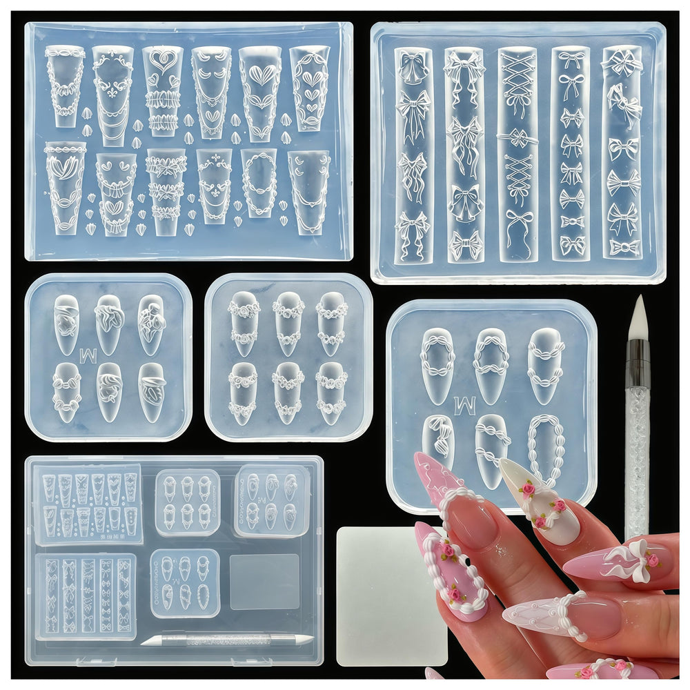 BHCCXZ front view of 5-piece silicone mold set, tidy storage benefit