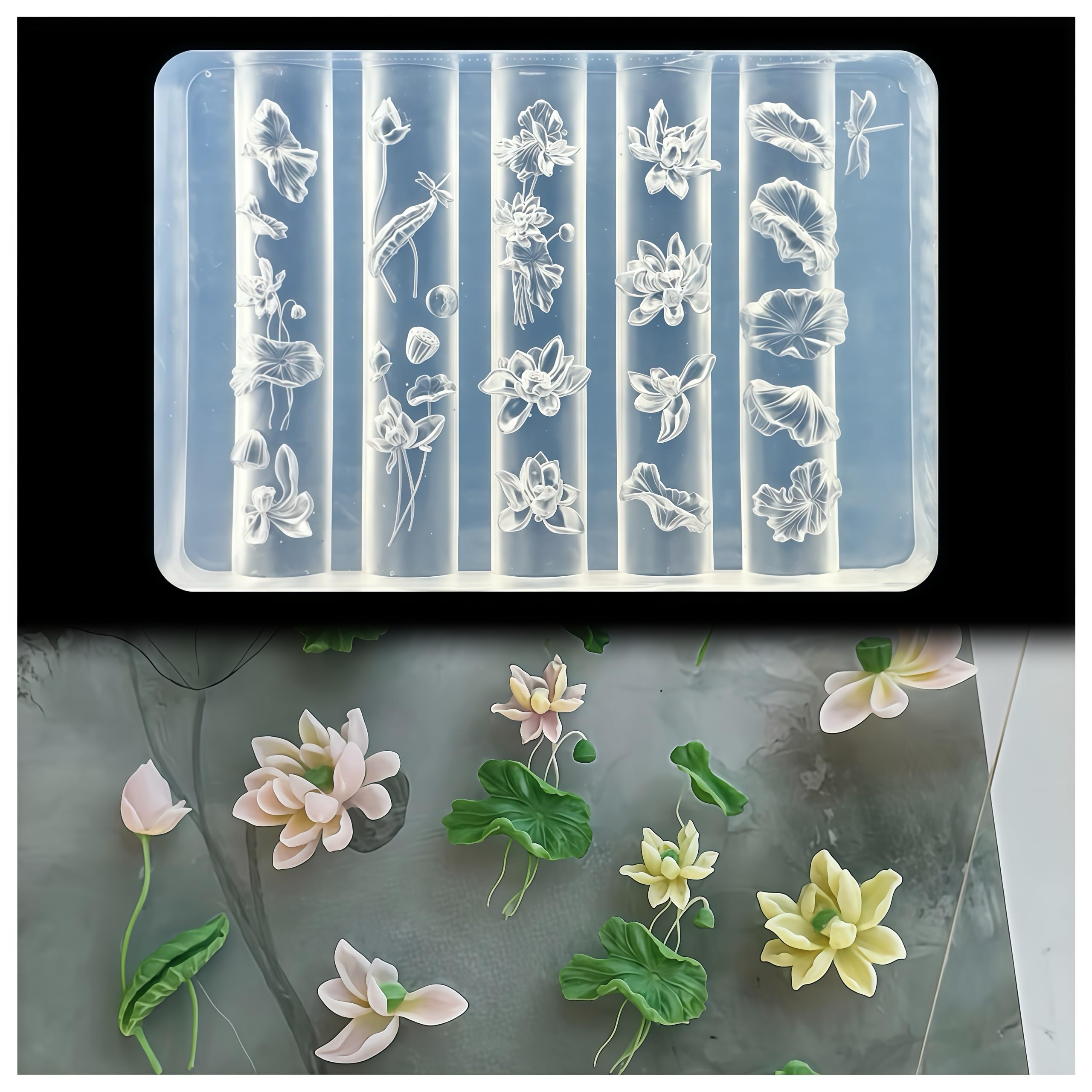BHCCXZ lotus mold front view showing clear petal shapes and easy use benefit