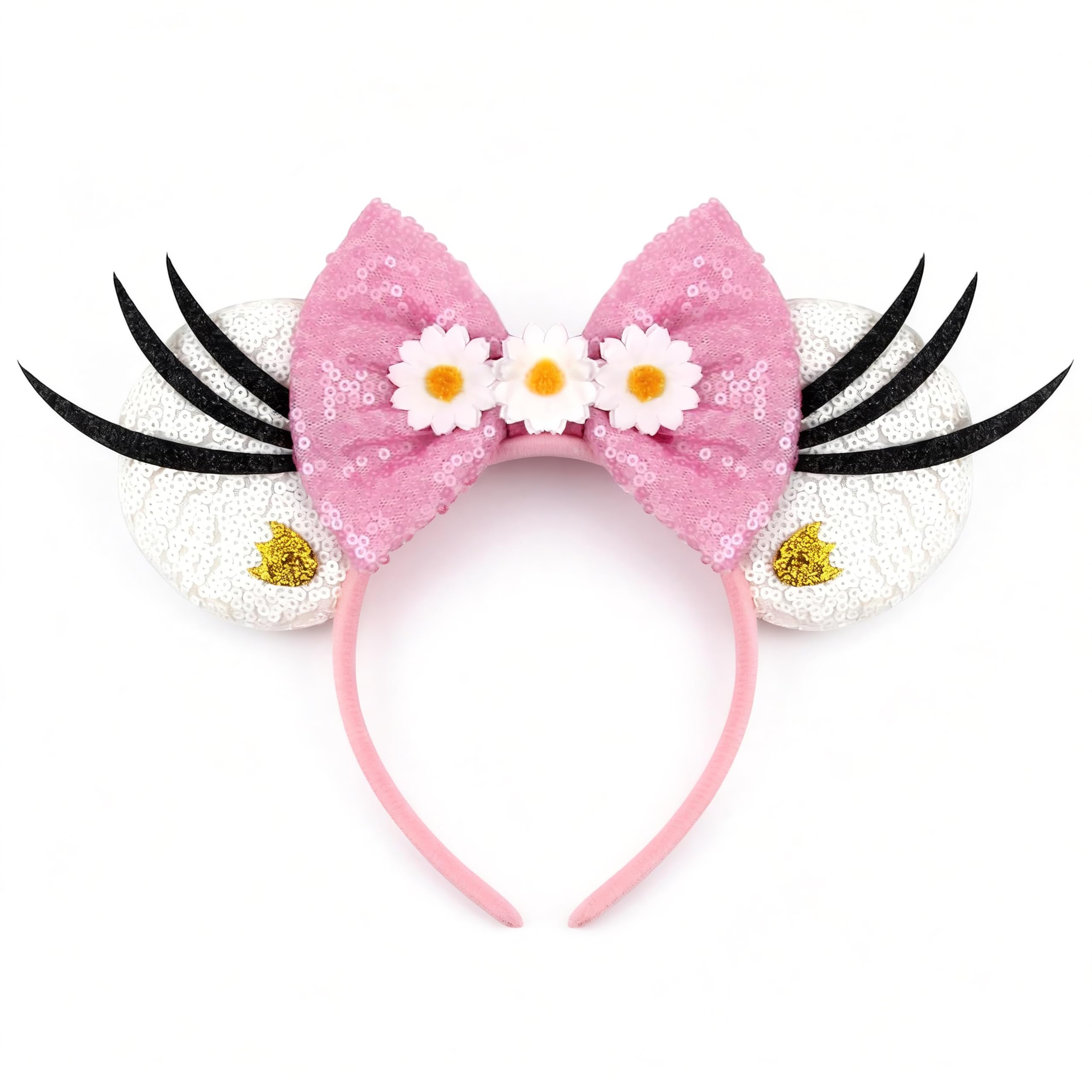 bianbaistar front view pink headband showing cute ears and bow, enhances outfit