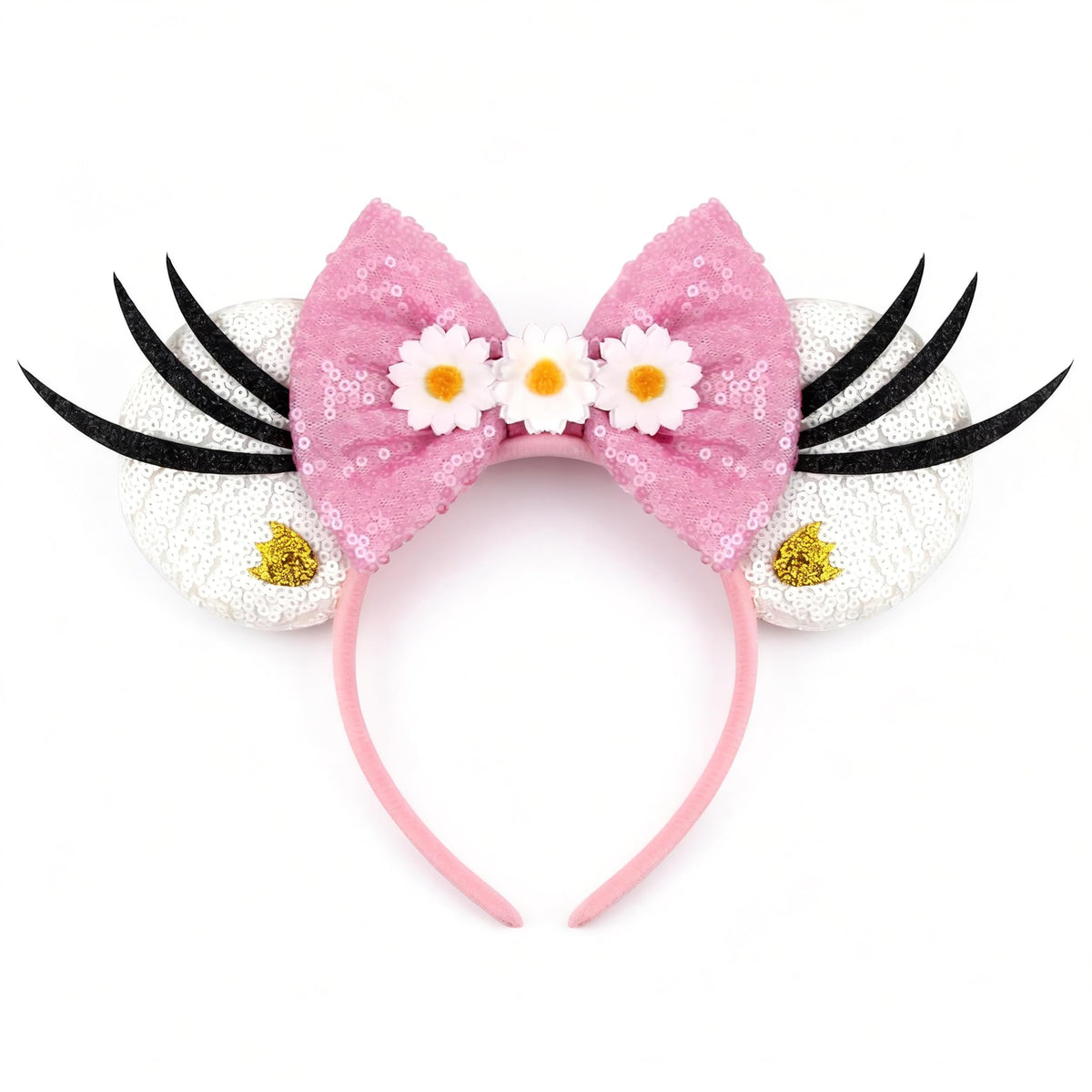 bianbaistar front view pink headband showing cute ears and bow, enhances outfit