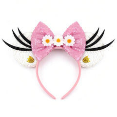 bianbaistar front view pink headband showing cute ears and bow, enhances outfit