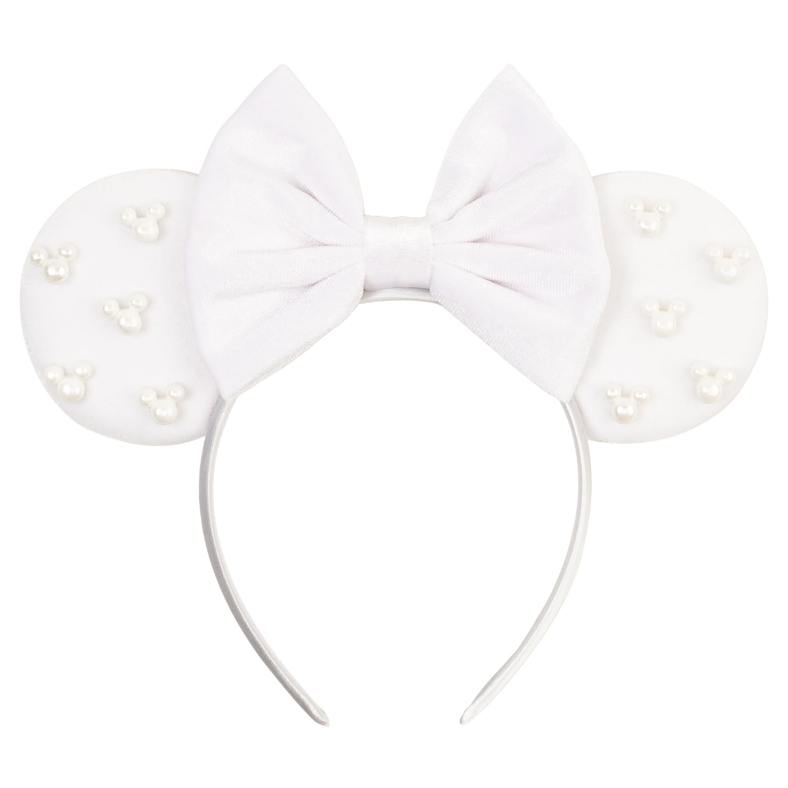 bianbaistar front view headband showing elegant white velvet and bow, perfect for parties