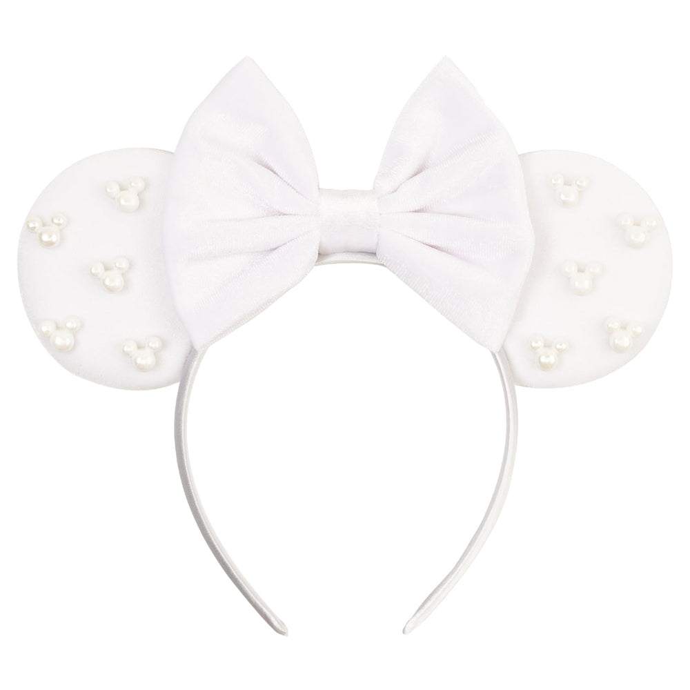 bianbaistar front view headband showing elegant white velvet and bow, perfect for parties
