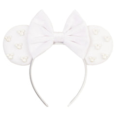 bianbaistar front view headband showing elegant white velvet and bow, perfect for parties