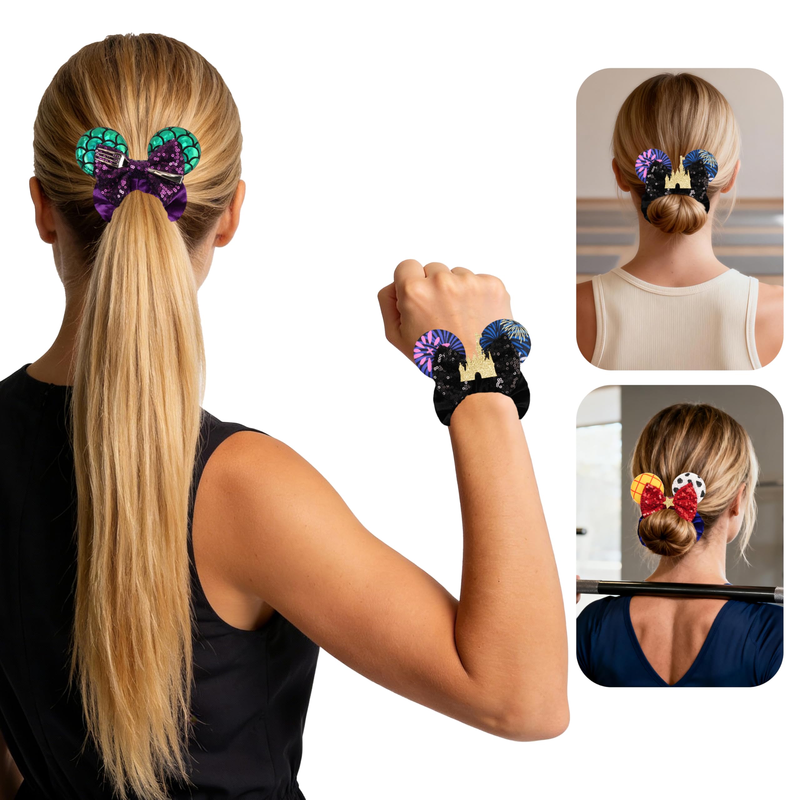bianbaistar purple scrunchie detail showing mermaid-scale ears and sequin bow for playful shine