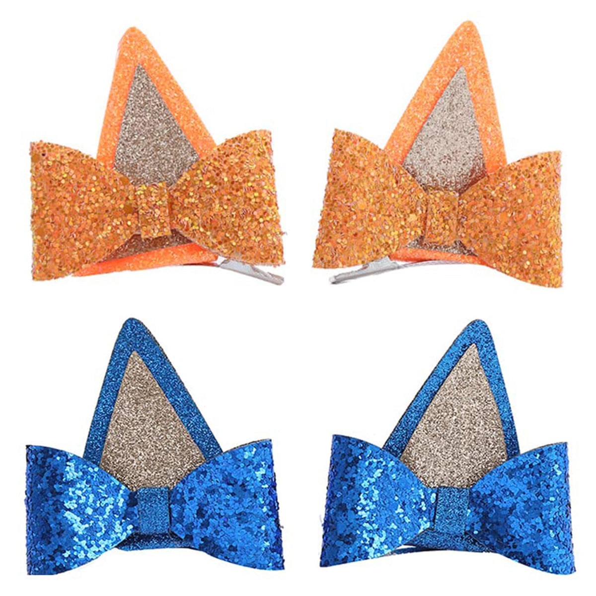 Bicllcsdd front view showing blue and orange dog-ear bow pairs, festive look