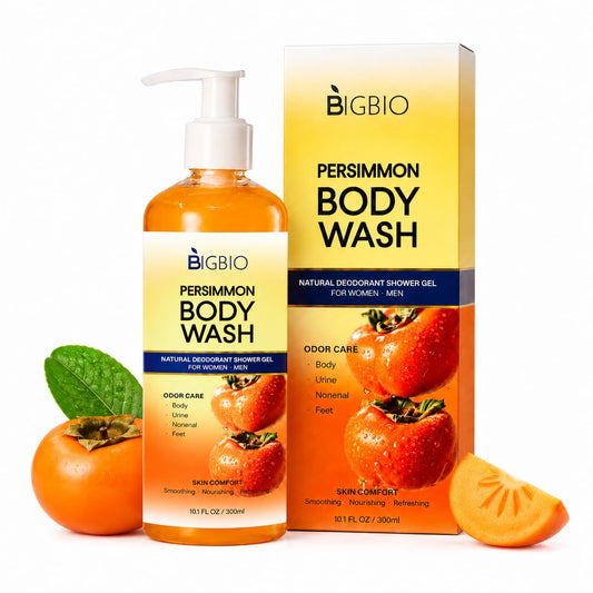 BIGBIO front bottle view showing label and fresh persimmon benefit