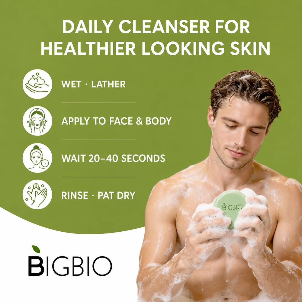 BIGBIO product label close-up displaying tea tree oil ingredient