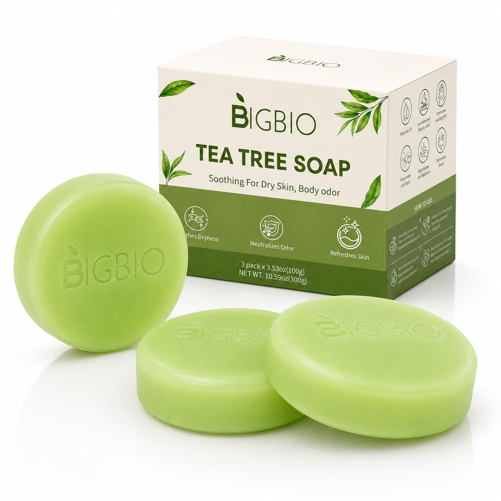 BIGBIO soap front packaging showing three bars and benefits