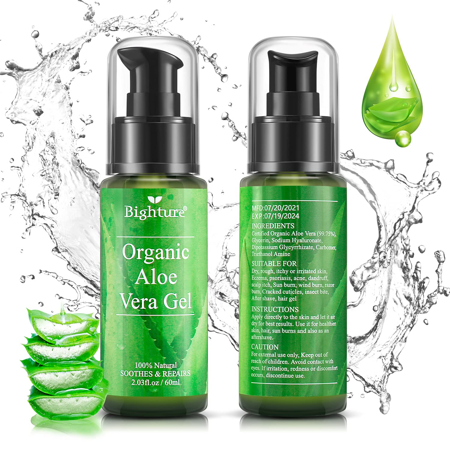 BIGHTURE gel texture close-up showing clear smooth gel for fast absorption