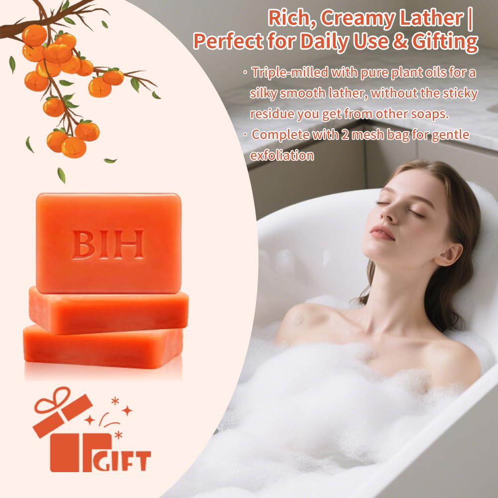 BIH persimmon soap on bathroom shelf illustrating everyday use benefit