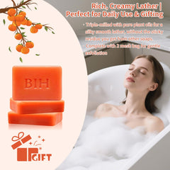 BIH persimmon soap on bathroom shelf illustrating everyday use benefit