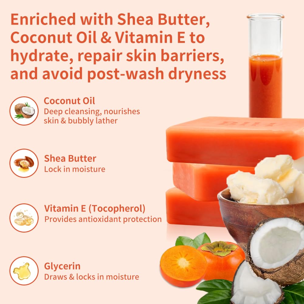 BIH persimmon soap ingredient label showing plant-based formula benefit